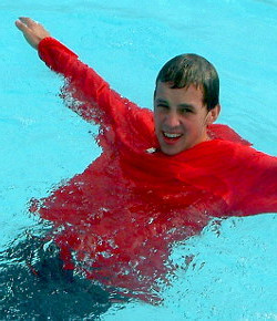 lifesaving swimming in anorak